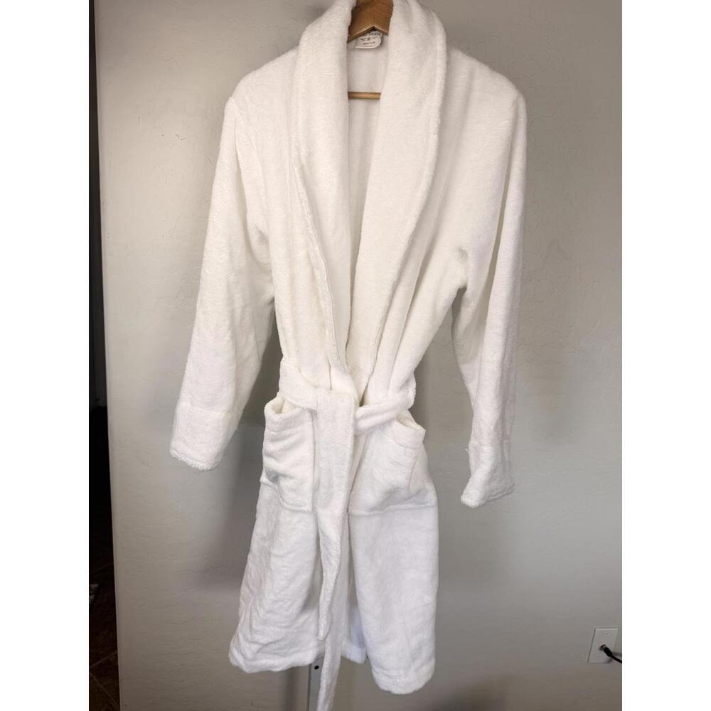 Threshold White Cotton Bathrobe Shawl Collar Adult S/M Soft Spa Robe
